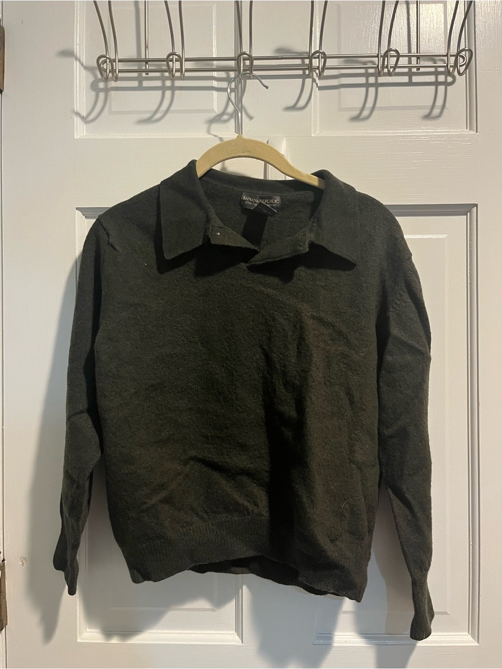 Banana Republic Dark Olive V-Neck Collared Sweater